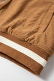 Buckskin Corduroy Fleece Patchwork Buttoned Bomber Jacket