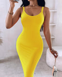 Spaghetti Strap U Neck Casual Maxi Dresses Slim Fit Cami Dress Party Club Bodycon Dress