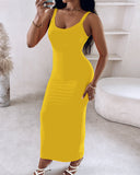 Spaghetti Strap U Neck Casual Maxi Dresses Slim Fit Cami Dress Party Club Bodycon Dress