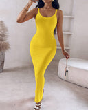 Spaghetti Strap U Neck Casual Maxi Dresses Slim Fit Cami Dress Party Club Bodycon Dress