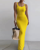 Spaghetti Strap U Neck Casual Maxi Dresses Slim Fit Cami Dress Party Club Bodycon Dress