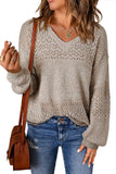 Brown Eyelet Pattern Detail V Neck Drop Shoulder Sweater