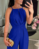 Halter Sleeveless Lace up Jumpsuit Casual Waist Ruched Loose Fit Romper