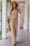 Goat Buttoned Vest Drawstring Wide Leg Pants 2pcs Set
