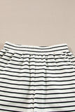 Black white Stripes Printed Half Button Long Sleeve Top and Shorts Set