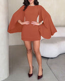 Round Neck Bell Sleeve Casual Backless Tied Detail Jumpsuit