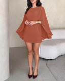 Round Neck Bell Sleeve Casual Backless Tied Detail Jumpsuit