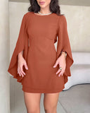 Round Neck Bell Sleeve Casual Backless Tied Detail Jumpsuit