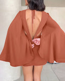 Round Neck Bell Sleeve Casual Backless Tied Detail Jumpsuit