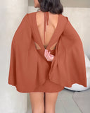 Round Neck Bell Sleeve Casual Backless Tied Detail Jumpsuit