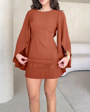 Round Neck Bell Sleeve Casual Backless Tied Detail Jumpsuit
