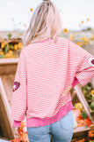 Pink Stripe Sequin Heart Patched Pattern Long Sleeve Valentines Top