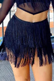 Black Tiered Fringe Trimmed Mini Skirt