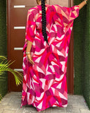 2 Pieces Outfit Colorblock Geometric Print Batwing Sleeve Cover Up and Casual Wide Leg Pants Set