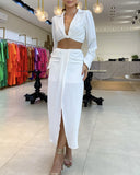 Twisted Crop Top & Draped Slit Skirt Set