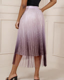 Ombre Sheer Mesh Patch A Line Pleated Glitter Skirt