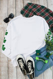 White Sequin lucky Lettering Clover Patched Sleeve Drop Shoulder Sweatshirt