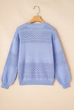 Sky Blue Eyelet Pattern Detail V Neck Drop Shoulder Sweater