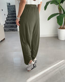 High Waist Elastic Dtrawstring Cuffed Pants Casual Loose Fit Ruched Pants