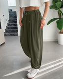 High Waist Elastic Dtrawstring Cuffed Pants Casual Loose Fit Ruched Pants
