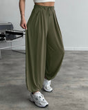 High Waist Elastic Dtrawstring Cuffed Pants Casual Loose Fit Ruched Pants