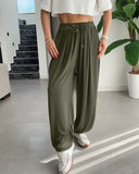 High Waist Elastic Dtrawstring Cuffed Pants Casual Loose Fit Ruched Pants