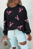 Black Sequined Crawfish Graphic Drop Shoulder Sweatshirt