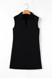 Black Solid Color Collared Slit Neck Sleeveless Mini Dress