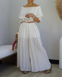Off the Shoulder Layered Trim Waist Jumpsuit Casual Wide Leg Romper