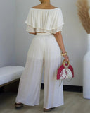 Off the Shoulder Layered Trim Waist Jumpsuit Casual Wide Leg Romper
