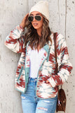 Fiery Red Western Aztec Buttoned Zipper Pockets Fleece Jacket