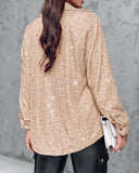 Allover Sequin Button down Long Sleeve Shirt Top