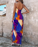 Colorblock Tie Dye Print Pleated Cami Maxi Dress