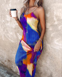 Colorblock Tie Dye Print Pleated Cami Maxi Dress