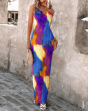 Colorblock Tie Dye Print Pleated Cami Maxi Dress