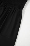 Black Spaghetti Straps Shirred Bodice Pocketed Wide Leg Jumpsuit