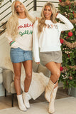 Beige Tinsel Holly Jolly Graphic Classic Sweater