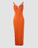 Casual Sleeveless Hollow Out Bodycon Dress Side High Slit Slim Fit Party Slip Dresses