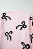 Light Pink Bow Pattern Knitted Loose Fit Sweater