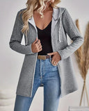 Cable Textured Zip Up Casual Hooded Coat