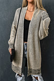 Apricot Plaid Knitted Long Open Front Cardigan