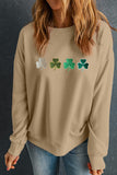 Khaki Embroidered Clover Pattern St Patrick Pullover Sweatshirt