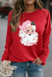 Red Santa Claus Graphic Crewneck Raglan Sleeve Christmas Sweatshirt