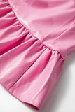 Sachet Pink Pleather Bubble Short Sleeve V Neck Ruffled Hem Mini Dress