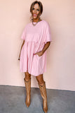 Light Pink Solid Color Pocketed Raw Edge Babydoll Dress