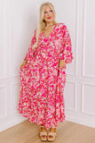 Rose Plus Size Floral V Neck Wide Sleeve Maxi Dress