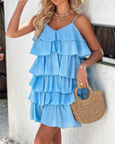 Ruffle Hem V Neck Mini Dress