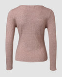 V Neck Ruched Side Button Decor Knit Sweater Slim Fit Pullover Top