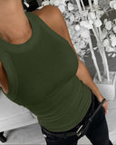O Neck Sleeveless Basic Slim Fit Skinny Tank Casual Top(Without Pads)