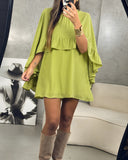 Round Neck Half Sleeve Dress Chic Cape Style Cut Dress